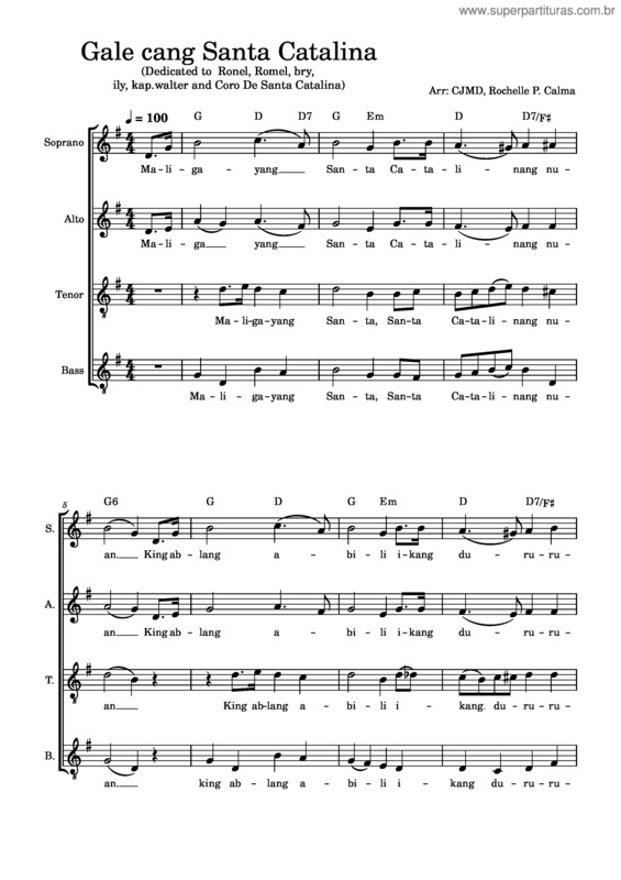 Partitura da música Gale Cang Santa Catalina