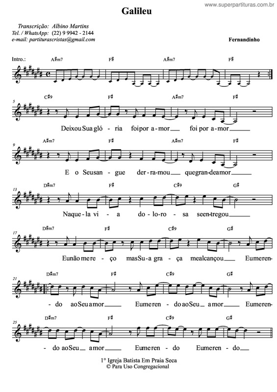 Partitura da música Galileu