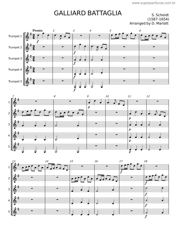 Partitura da música Galliard Battaglia, Sswv 59 – Samuel Scheidt