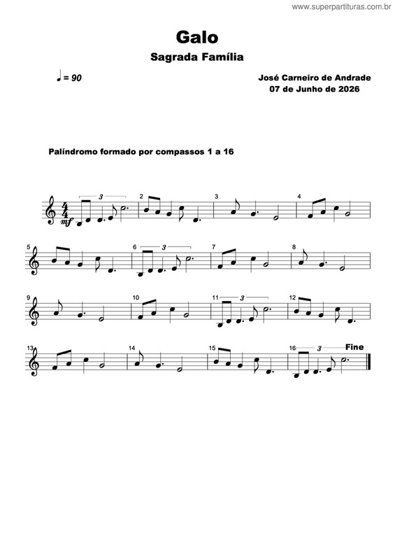 Partitura da música Galo