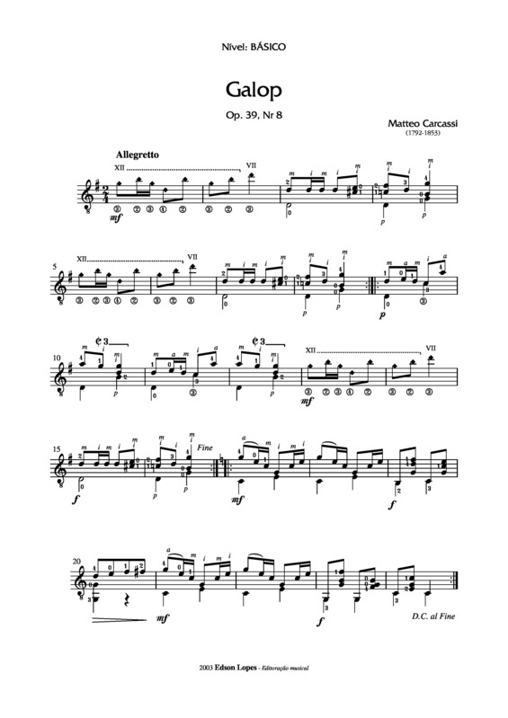 Partitura da música Galop Op. 39 Nr 8