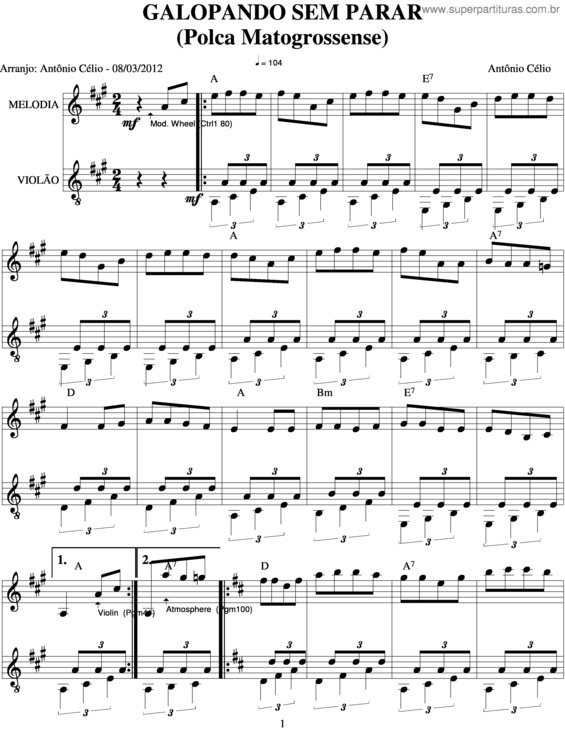 Partitura da música Galopando Sem Parar