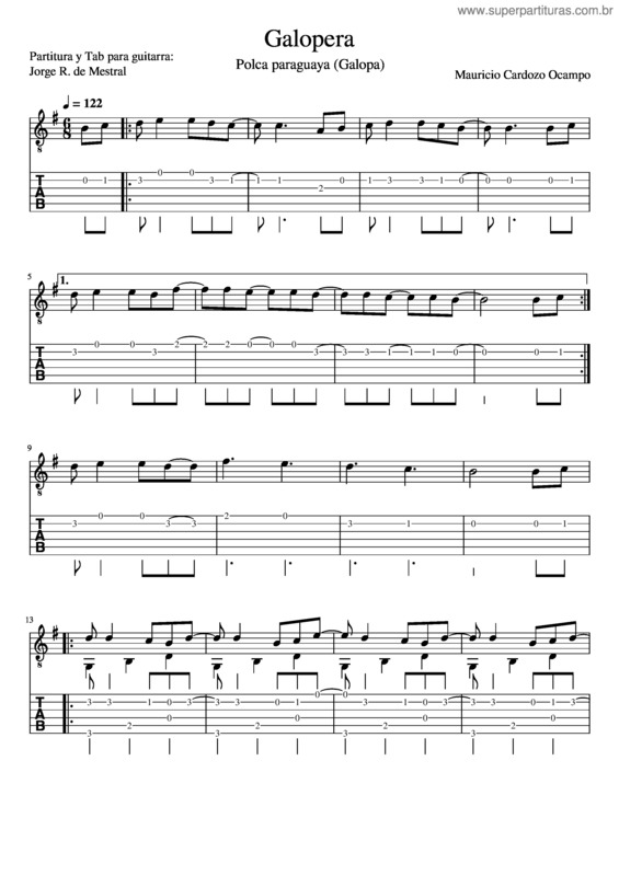 Partitura da música Galopera – Mauricio Cardozo Ocampo