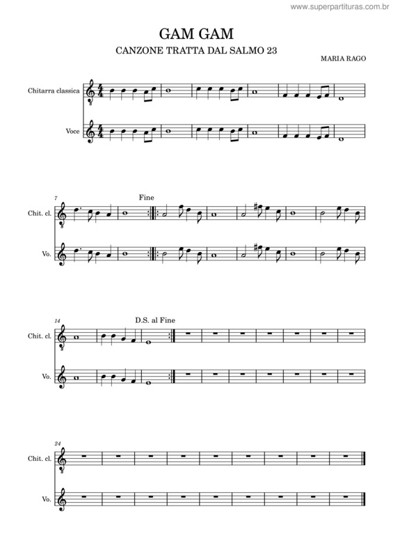 Partitura da música Gam Gam Con Chitarra Classica E Con Voce