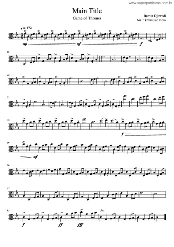 Partitura da música Game Of Thrones – Main Title Arrangement For Viola Solo