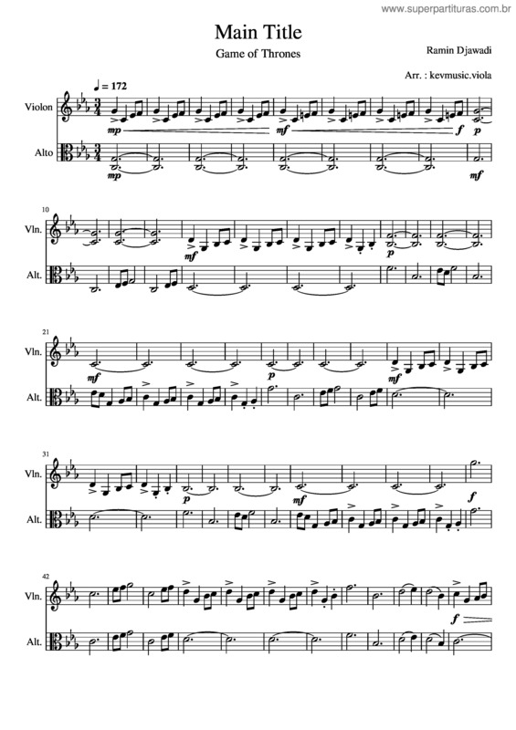 Partitura da música Game Of Thrones – Main Title String Duet