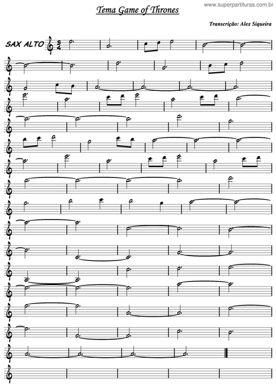 Partitura da música Game Of Thrones v.2