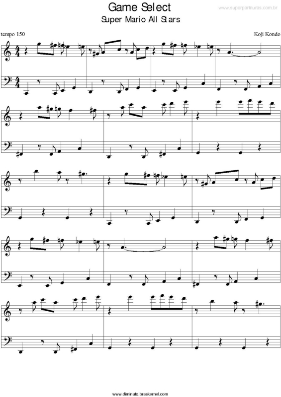 Partitura da música Game Select (Super Mario All Stars)