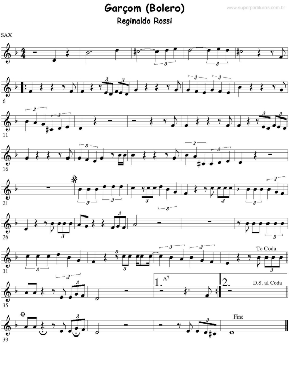 Partitura da música Garçom v.2