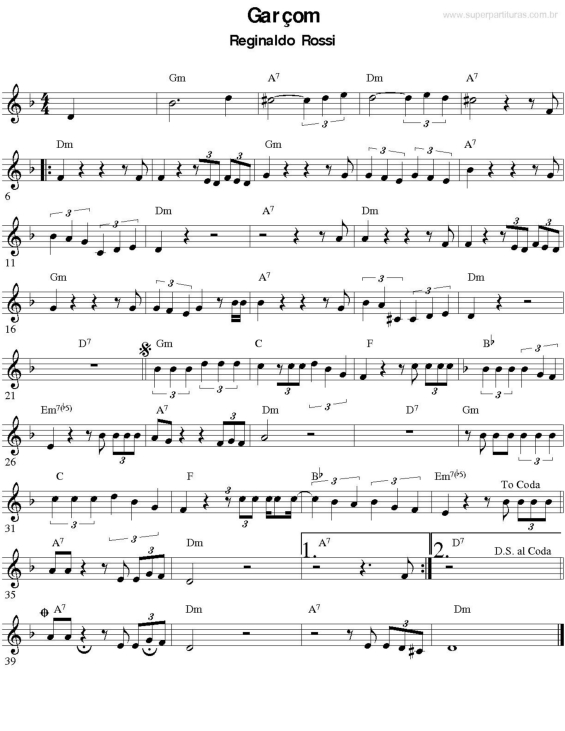 Partitura da música Garçom v.3