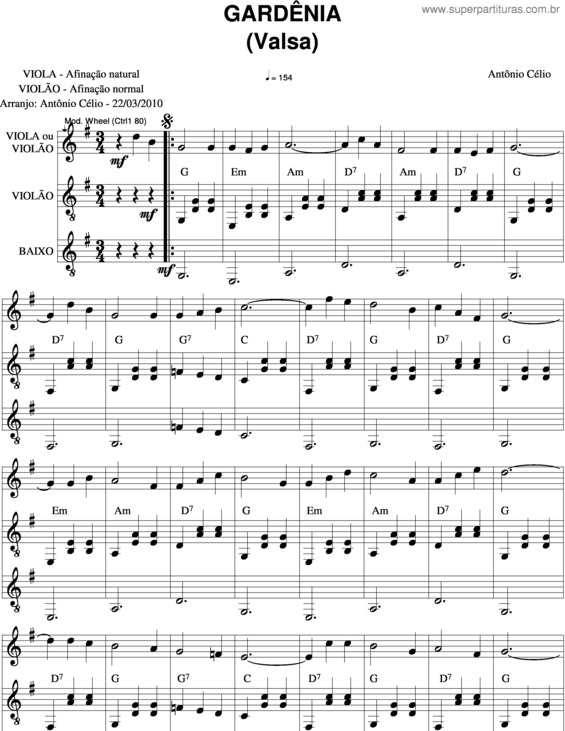 Partitura da música Gardênia