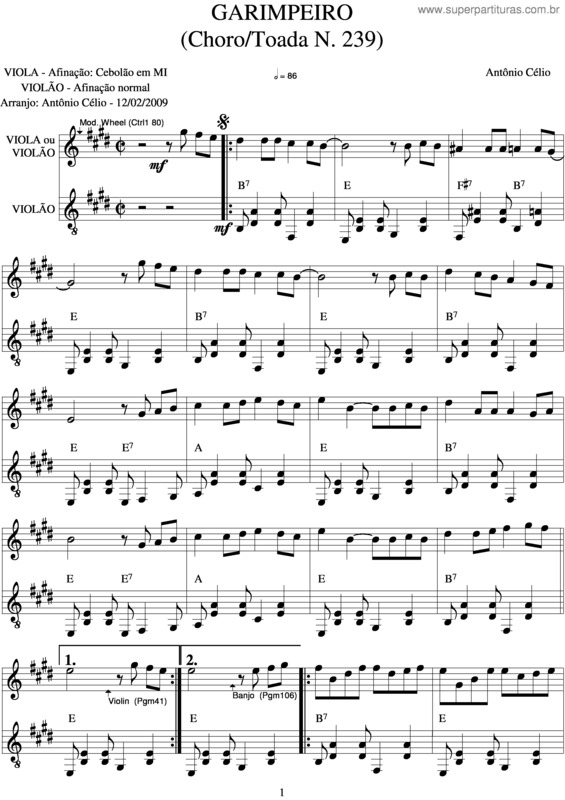 Partitura da música Garimpeiro