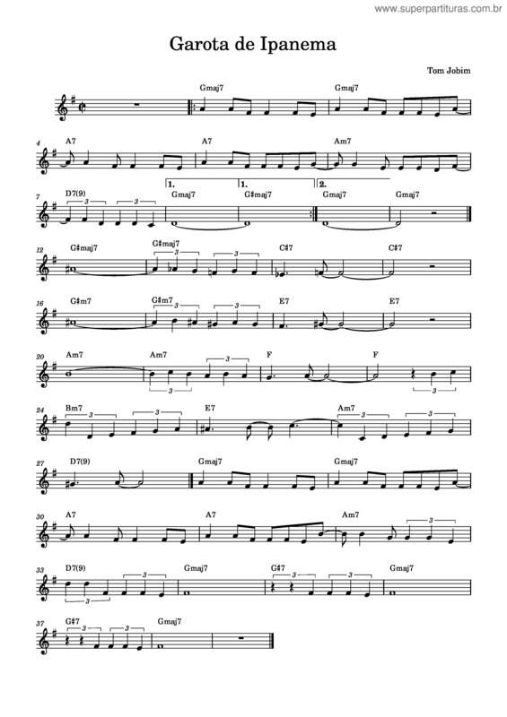 Partitura da música Garota De Ipanema – Antônio Carlos Jobim v.2