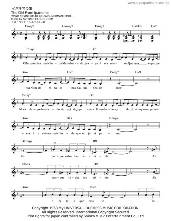 Partitura da música Garota De Ipanema – Antônio Carlos Jobim v.4