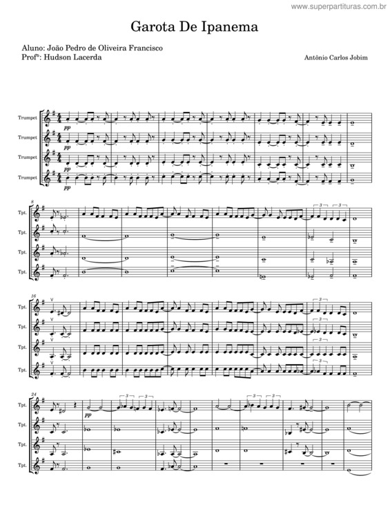Partitura da música Garota De Ipanema – Antônio Carlos Jobim v.5
