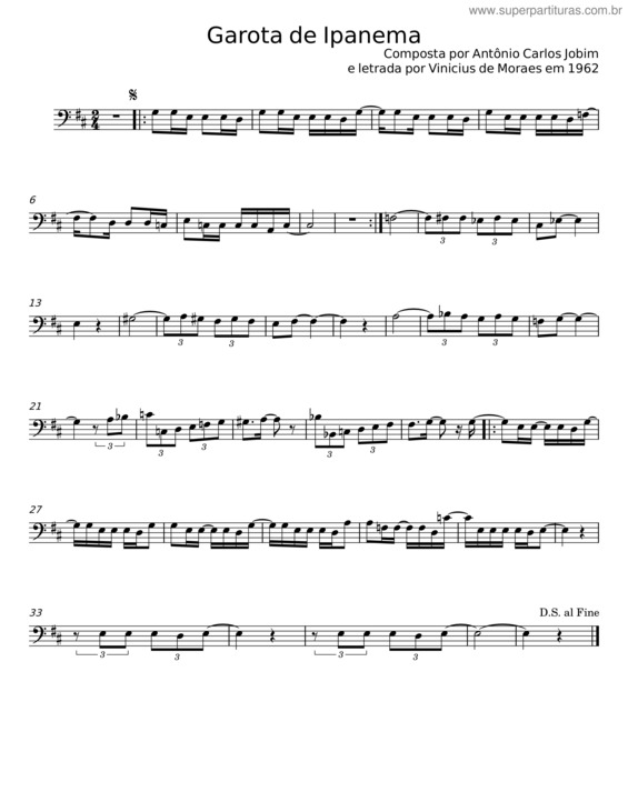 Partitura da música Garota De Ipanema – Antônio Carlos Jobim