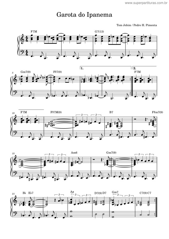 Partitura da música Garôta De Ipanema – Antonio Jobim, Vinicius De Moraes, Vinícius De Moraes, Antônio Jobim