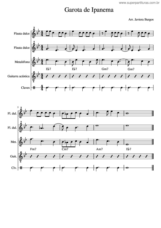 Partitura da música Garota De Ipanema – João Gilberto