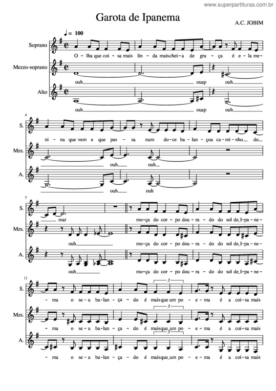 Partitura da música Garota De Ipanema – Tom Jobim E Chico Buarque Garota De Ipanema