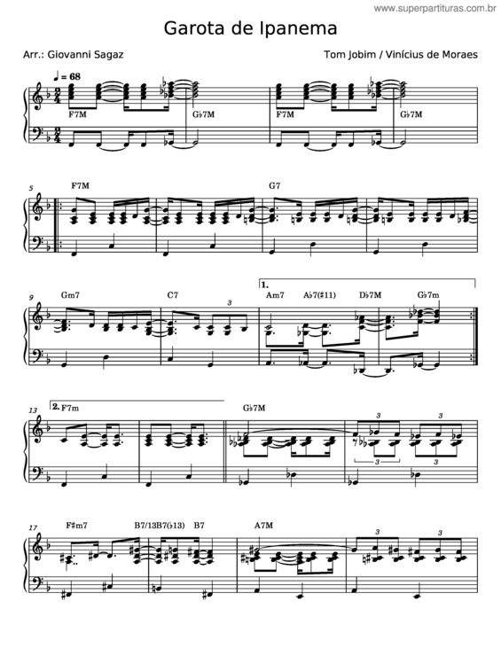 Partitura da música Garota De Ipanema – Tom Jobim E Chico Buarque v.3