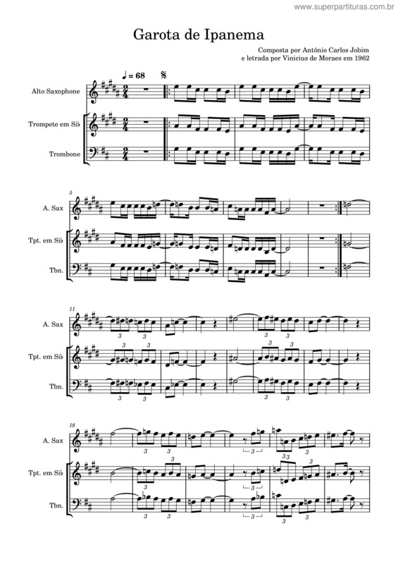 Partitura da música Garota De Ipanema  Garota De Ipanema