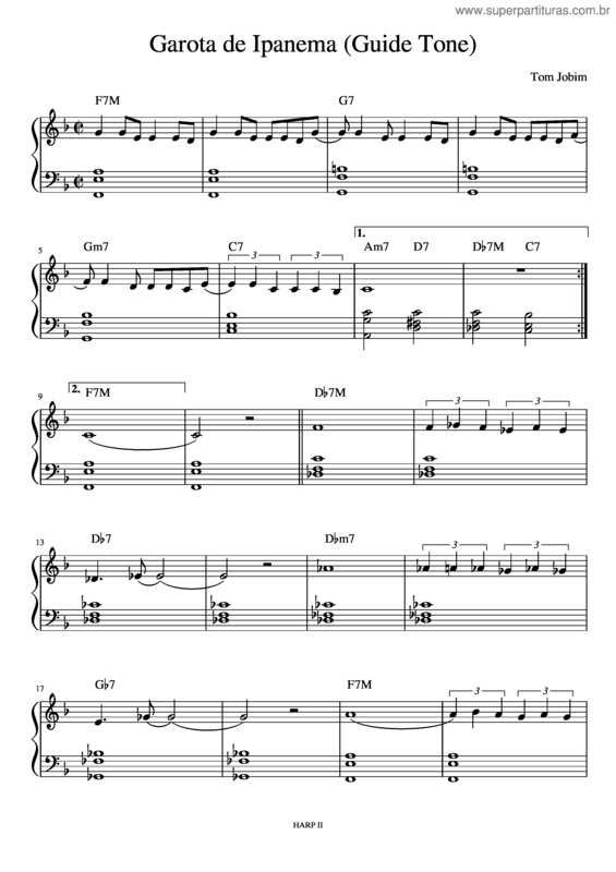 Partitura da música Garota De Ipanema  Guide Tone