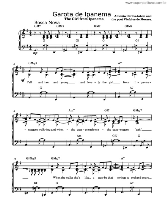 Partitura da música Garota De Ipanema Musescore 2