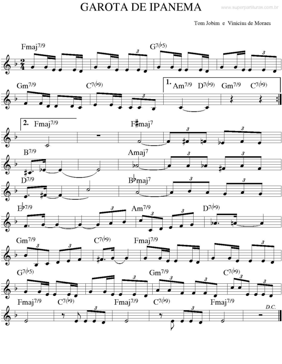 Partitura da música Garota De Ipanema v.2