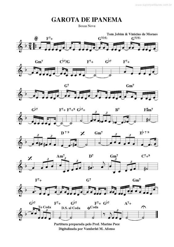 Partitura da música Garota De Ipanema v.3