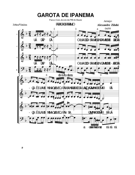 Partitura da música Garota de Ipanema v.5