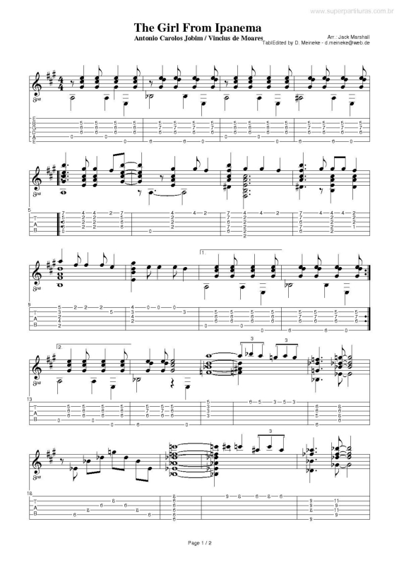 Partitura da música Garota De Ipanema