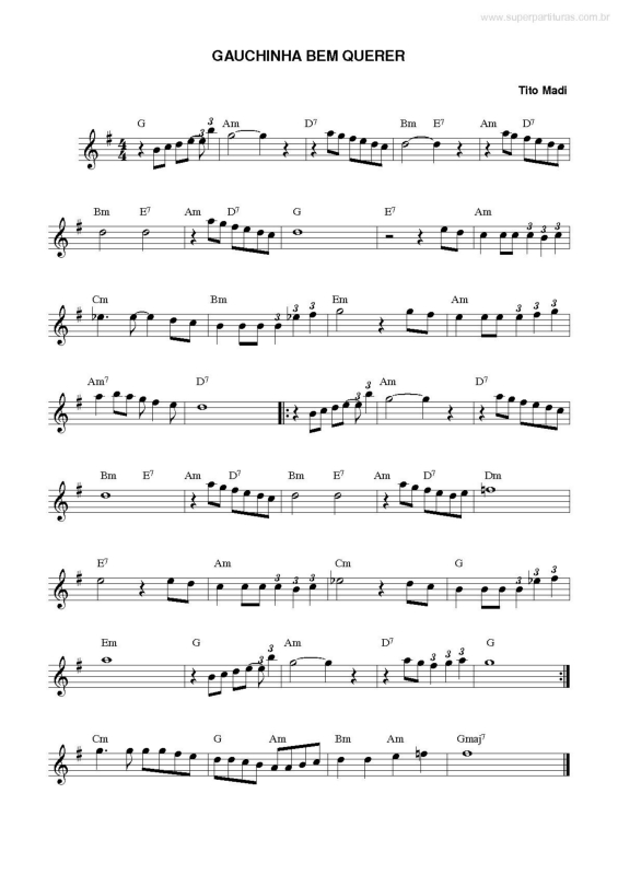 Partitura da música Gauchinha Bem Querer