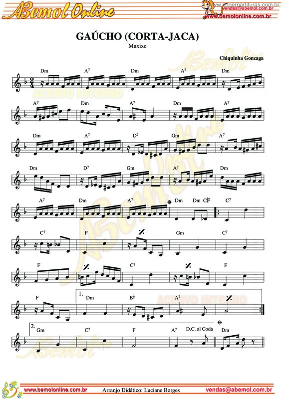 Partitura da música Gaúcho (Corta-Jaca) v.2