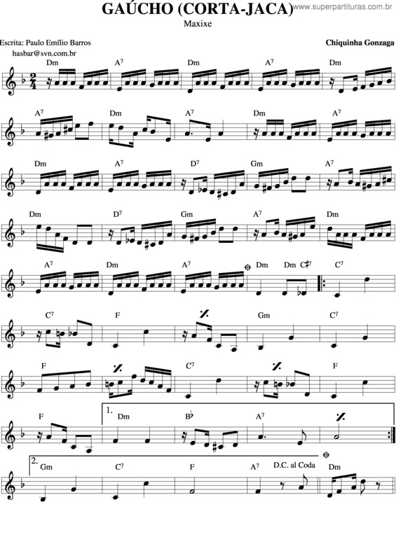 Partitura da música Gaucho Corta Jaca v.3