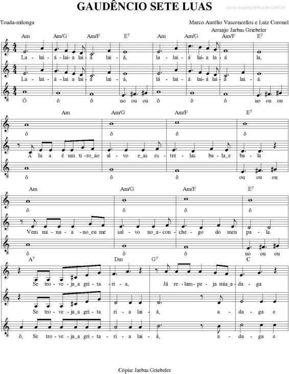 Partitura da música Gaudêncio Sete Luas