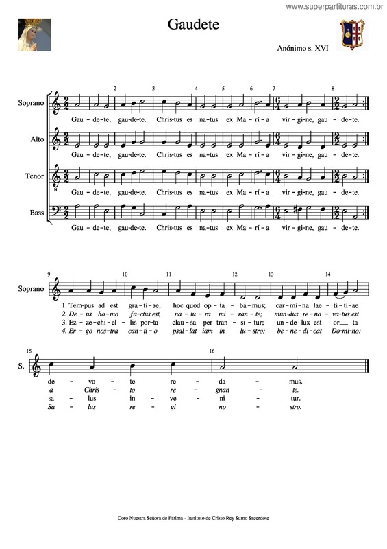 Partitura da música Gaudete