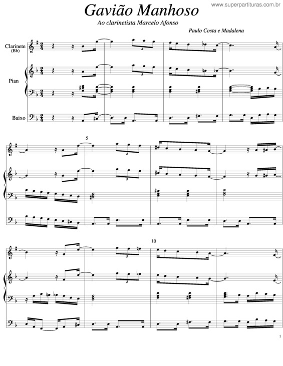 Partitura da música Gavião Manhoso