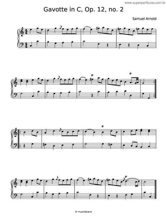 Partitura da música Gavotte In C Major, Op. 12, No. 2 – Samuel Arnold