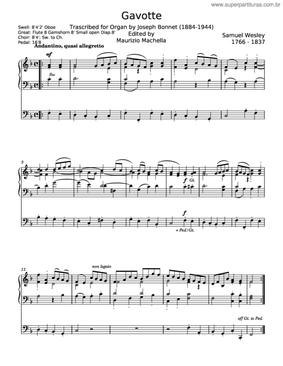 Partitura da música Gavotte In F Major – Samuel Wesley