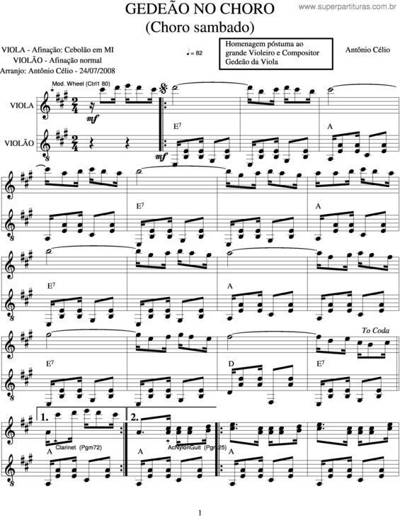 Partitura da música Gedeão No Choro