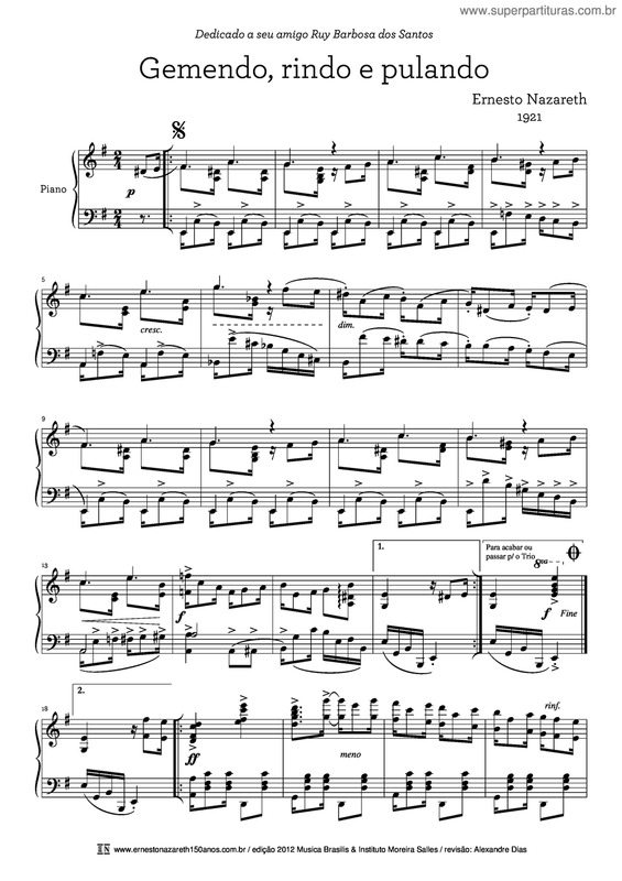 Partitura da música Gemendo, Rindo E Pulando v.2