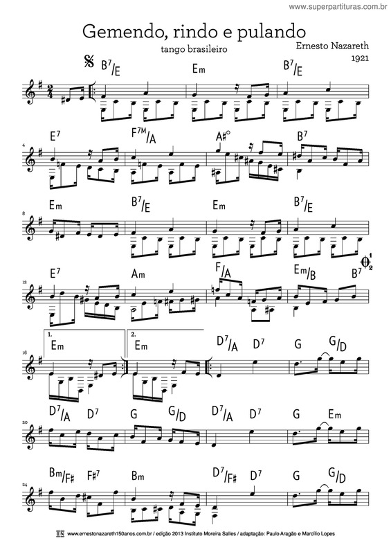 Partitura da música Gemendo, Rindo E Pulando