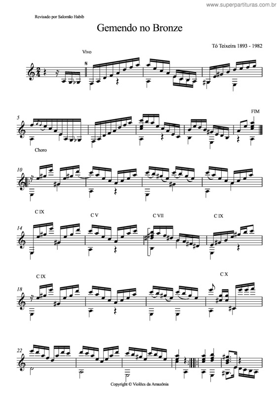 Partitura da música Gemendo no bronze