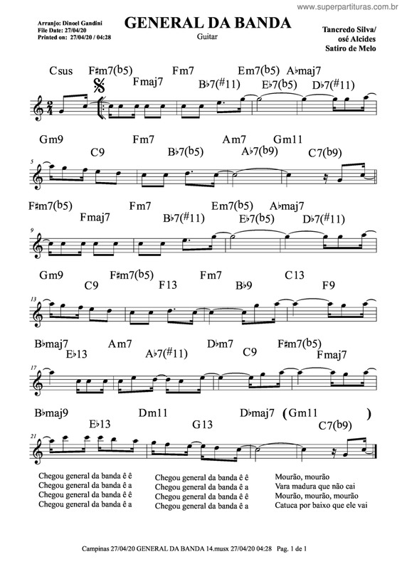 Partitura da música General Da Banda