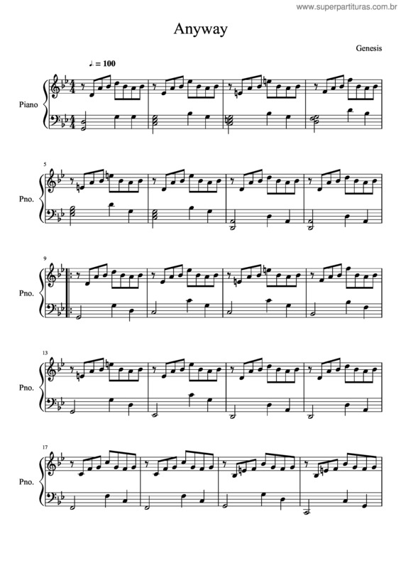 Partitura da música Genesis – The Lamb Lies Down On Broadway – Anyway