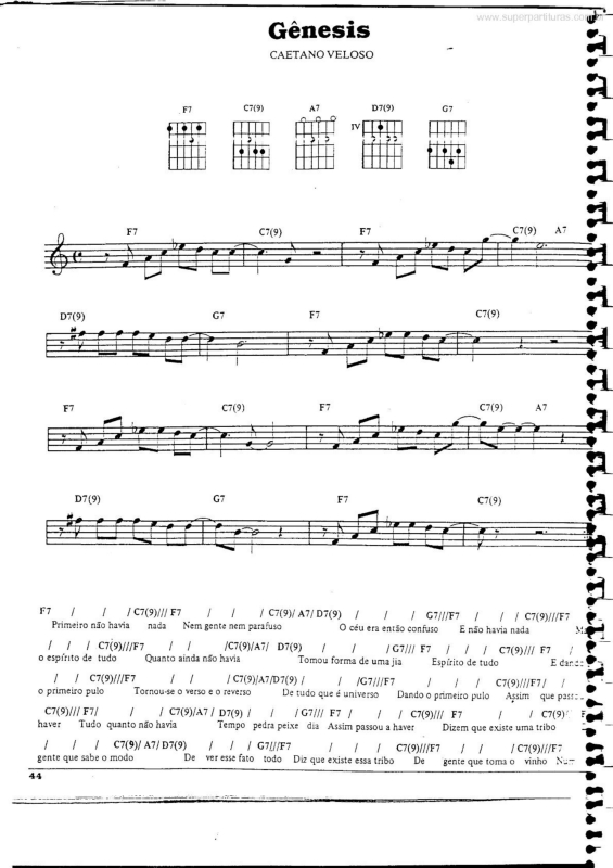 Partitura da música Gênesis