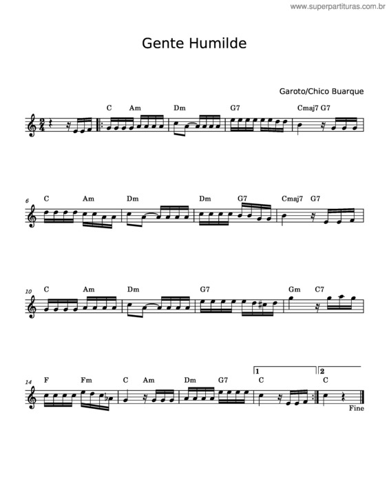 Partitura da música Gente Humilde – Aníbal Augusto Sardinha v.2