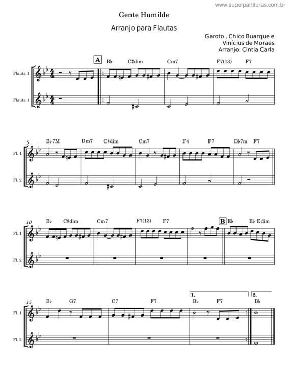 Partitura da música Gente Humilde – Aníbal Augusto Sardinha v.3