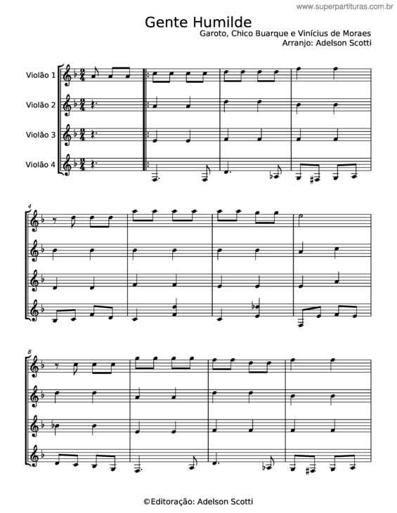Partitura da música Gente Humilde – Aníbal Augusto Sardinha v.4