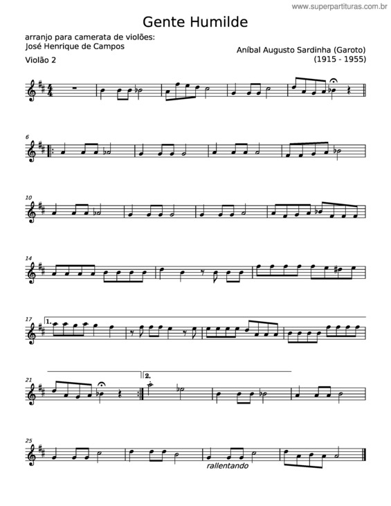 Partitura da música Gente Humilde – Aníbal Augusto Sardinha v.5